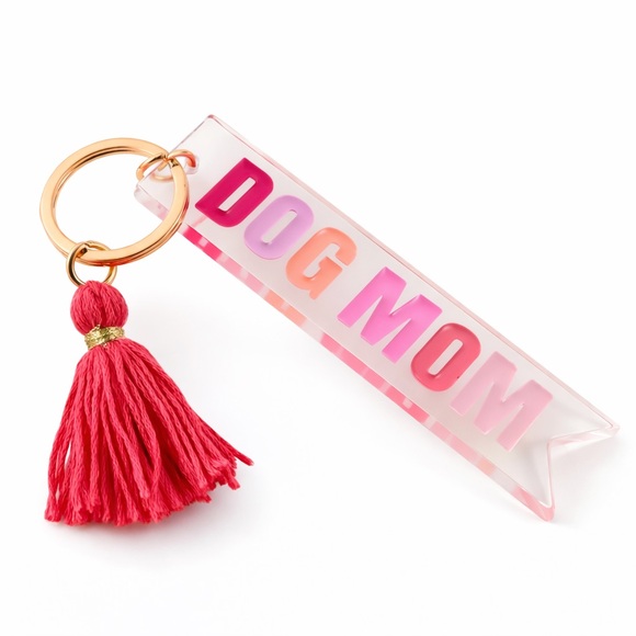 Accessories - Dog Mom Keychain Acrylic Bag Charm Pink Tassel Pet Lover Gift NEW